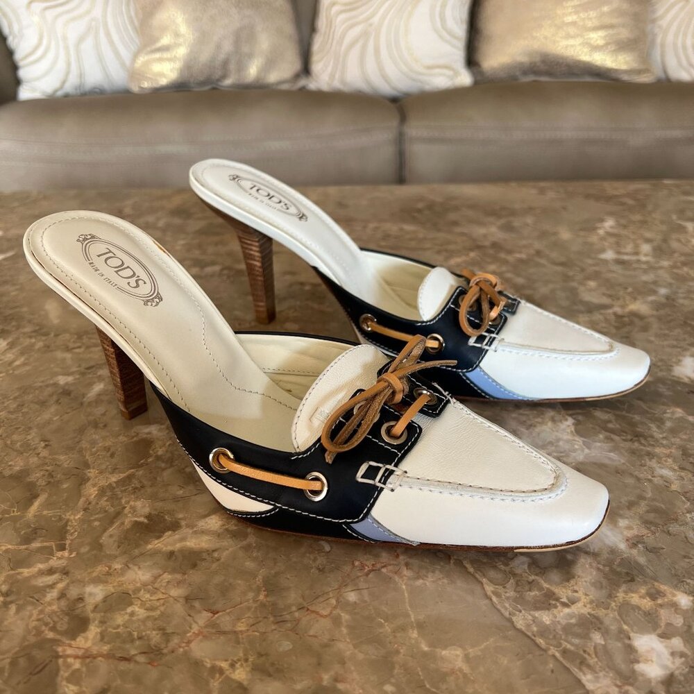 White Tod's Shirley Vela Mules Size 8.5